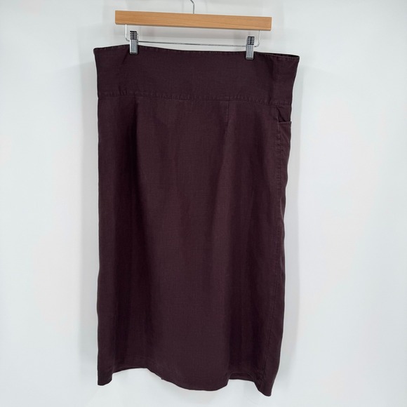 Calvin Klein Vtg Dark Brown Linen Wrap Front Midi Skirt Women's Sz 14 - Picture 8 of 13